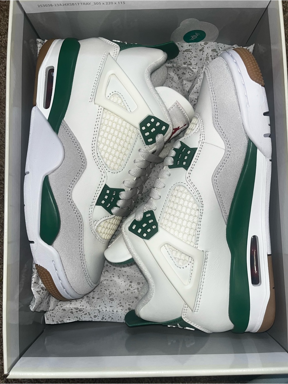 Jordan White and Green Retro Basketball Sneakers